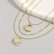 3pcs Sun & Moon Pendant Necklace Set
