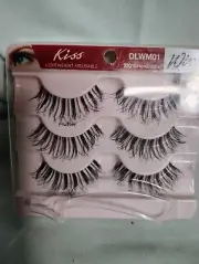 3 Pairs Kiss Lightweight Reusable False Eyelashes DLWM01 Wispy "Flutter"