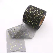 Gold Star Black Mesh Organza Ribbon Roll