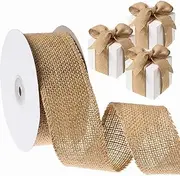 Burlap Wired Ribbon, Huangma Cloth Rolled with Edge Woven, Pure Linen Woven, Original Linen high-Density Table Flag, Chair Back Fabric, Rural Decoration, Christmas (Style1, 2.5 * 900cm)