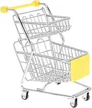 ERINGOGO Mini Shopping Cart Model Multi Functional Desktop Decoration Storage Basket Trolley with Handles Rollers for Role Play Scenario Simulation
