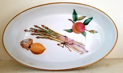Vintage NIB Royal Worcester Evesham Gold Oval Sole/Asparagus Baking Dish Disc.