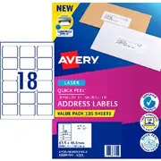 Avery 18UP Laser Address Labels with Sure Feed 120 Sheets