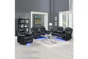 3-2-1 Seater Seater Finest Black Leatherette Recliner Feature Console LED Light Ultra Cushioned