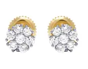 14K Yellow Gold Real Diamond Flower Cluster Earrings 6mm 5/9 CT