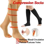 Zipper Compression Socks Zip Sox Leg Support Knee Open Toe Shaper Stockings