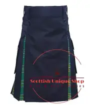 Scottish Handmade Irish Tartan Hybrid Utility Kilt Men's Black Kilt Custom Size
