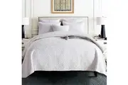 100% Cotton Lightly Quilted Embroidery Coverlet Set Palazzo White King