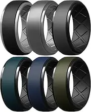 Egnaro Mens Silicone Rings Rubber Wedding Bands, Breathable Design, Anniversary Wedding Rings For Him, 1/4/6 Rings Workout Accessory