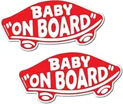Baby On Board Magnet for Cars, Trucks, Vans [2-Pack] Heavy-Duty Vinyl Magnetic Sticker, Safety Sign Decal - Skateboarding, BMX, Sports (White/Red - Magnets)