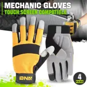 4 Pair Gray/Yellow Flexible Universal Multi-Purpose Utility Mechanic Work Gloves