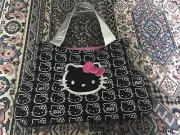 Hello Kitty Sanrio Large Tote Bag Purse Bow Pink Black Silver Pocket Lined Zip