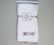 Rae Dunn "SWEET BABY" Embroidered Soft Plush Baby Blanket White NWT