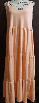 Old Navy Sundress XL Peach orange Tiered Midi Tie Dress Pockets easter peasant