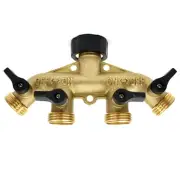 4 Way Heavy Duty Brass 3/4" Garden Hose Y Splitter Pipe Tap Faucet Adapter Valve