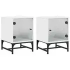2x Bedside Cabinets with Glass Doors Side Lamp Storage Tables Nightstand White