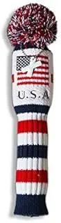 Craftsman Golf US Flag Knit Pom Pom White Blue Red Driver,Fairway Wood, Hybrid Head Cover Headcover for Callaway Mizuno Cobra Taylormade