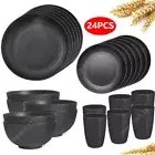 24pcs Wheat Straw Dinnerware Sets for 4, Kitchen Unbreakable Plates and Bowls