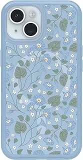 OtterBox iPhone 15 Symmetry Series Clear Case - Dawn Floral (Blue), Snaps to MagSafe, Ultra-Sleek, Raised Edges Protect Camera & Screen