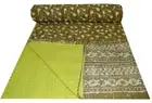 Indian Handmade Queen Cotton Kantha Quilt Throw Blanket Bedspread Hand Block