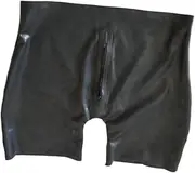 [DAIJES] Men Latex Rubber Fetish Shorts Underwear with an Attached Anal Sheath Front Zipper(black with red,L)