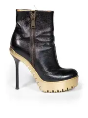 Black Leather Chunky Ankle Boots