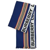 在飛比找Yahoo奇摩購物中心優惠-BURBERRY 英字LOGO圖樣條紋棉質長圍巾/披肩(藍)