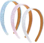 [Jeffdad] 3Pcs Glitter Sequins Sparkly Hard Headbands, Fashion Wide Padded Hair Bands for Women Girls Prom Wedding Sparkly Hair Bling Birthday Hair Accessories