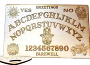 Wooden Ouija Board & Planchette w/ Hamsa Hand, Lotus & Namaste - Handmade