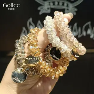 【Golicc】韓版 復古 仿水晶 髮圈 手鍊 兩用 飾品(髮飾 頭飾 髮帶 髮繩 手圈 髮束 禮物 FUN4購物節)