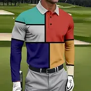 Men's Color Block Polo Sports Polo Shirts Long Sleeve Polo Shirts Collared Shirts Sportswear Athleisure 3D Print Spring Fall Winter Rainbow