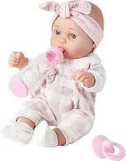 Enjoyin 12'' Soft Baby Doll in Gift Box with Pink Cloths, Pacifier, 13''x13'' Soft Microfabric Blanket, and Feeding Bottle