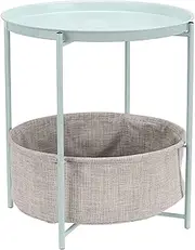 Amazon Basics Round Storage End Table, Side Table with Cloth Basket, Mint Green/Heather Gray, 45.72 cm x 45.72 cm x 48.26 cm
