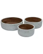 BIDKhome Set Of 3 Wooden Round Bowls With Ribs