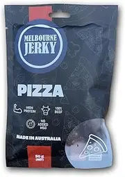 Melbourne Jerky, Premium Beef Jerky, MSA Grade, High-Protein Snack, Wholesome, Tender, Juicy, Flavourful, Australian Made, Ready-to-Eat, Healthy Snack Alternative, Pizza Flavour, 50g