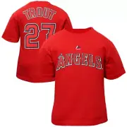 Majestic Cool Base Mike Trout #27 MLB Los Angeles Angels Name Number Tee Shirt