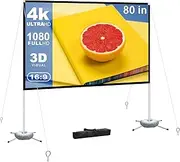 Projector Screen with Stand, 80 inch Outdoor Movie Screen with Quadrupod, 16:9 4K HD Portable Video Projection Screen for Outdoor Film Movie Night with Carrying Bag for Indoor Home Party Camping