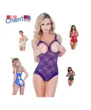 Plus Size Womens Sexy Clothing Teddy Babydoll Open bra Crotchless Lace Lingerie