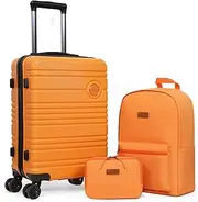[Aklsvion] ABS+PC Carry on Luggage set 3 Pcs suitcace with Spinner wheels TSA Lock 19-In hardshell Lightweight Luggage set, Orange, 20 in
