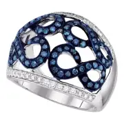 10kt White Gold Womens Round Blue Color Enhanced Diamond Infinity Ring 1.00