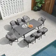 Purple Leaf 9 Pieces Outdoor Dining Sets All-Weather Wicker Outdoor Furniture with Table Aluminum Frame for Lawn Deck Patio Dining Sets with Cushions and Pillows, Grey