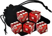 Genuine Las Vegas Casino Craps Dice Sets - Wide Selection of Full Sticks with (5) Matching Serial Numbers for Collectors & Particular Dice Shooters + Pouch (Boulder Station - Red Polished)