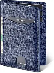 [VULKIT] Bifold Front Pocket Slim Wallet RFID Blocking Minimalist Thin Leather Credit Card Holder Wallet for Men and Women Cross Navy