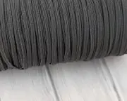 1/8" Charcoal Skinny Elastic, 3mm Braided, Mask Supplies, Headband Elastic