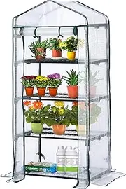 [EPROSMIN] Mini Greenhouse – 4 Tier, Waterproof Reinforced PE Plastic Cover, Roll up Double Zipper Door, Sturdy Steel Frame for Garden, Outdoor & Indoor –No Tool Easy Assembly
