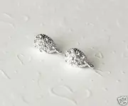 10 Teardrop Earstuds Earwire Sterling Silver Post Clear Crystal Rhinestone EF004