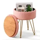 Foot Stool Velvet Storage Ottoman with Removable Lid Round Sofa Stools Blush