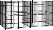 Outdoor Dog Kennel Steel 7.37 m² - Durable Black Powder-Coated Steel, Secure Lockable Latch, Large 384x192x200 cm Design for Dog Safety & Training, Ventilated and Versatile Exercise Space