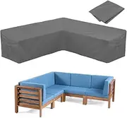 BOSKING Patio Sofa cover V-Shaped Sectional Furniture Cover Heavy Duty Outdoor Furniture Set Covers Waterproof Lawn Garden Couch Protector with Buckle Strap & Side Handle - Grey (V Shape 118x118 inch)