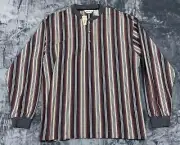 Eddie Bauer Shirt Mens L Long Sleeve 1/4 Button Vertical Stripes Cranberry
